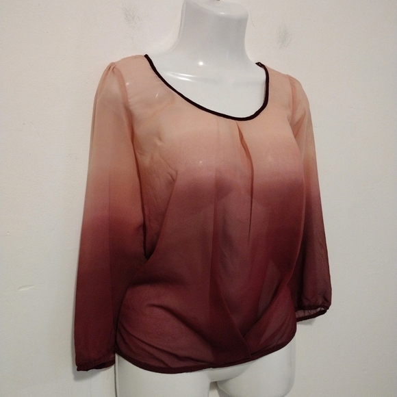 A. Byer - Burgundy Ombre Sheer Blouse - Picture 4 of 14